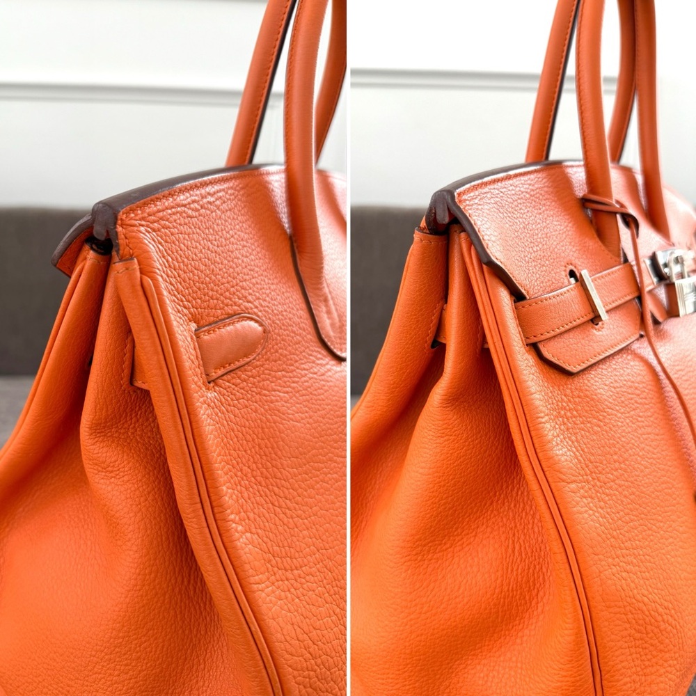 Hermes Birkin 35 Orange Clemente leather tote bag authentic silver hardware - Picture 15 of 16